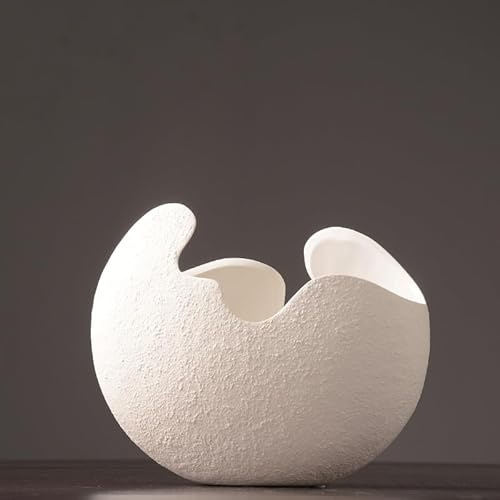 Petit vase en forme de coquille d'œuf, 1 pot de fleurs décoratives modernes pour jardin, 28 x 22 cm, plantes d'intérieur, table extraterrestre, fleurs en céramique, gris pour plantes hydroponiques.