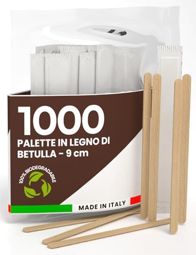 1000 Palette da Caffè Monouso in Legno di Betulla, Imbustate Singolarmente, Biodegradabili e Compostabili, Resistenti al Calore per Mescolare Caffè e Bevande - Made in Italy