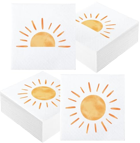 Papierservietten im Boho-Stil, Motiv: Sonne, für den ersten Ausflug um die Sonne, Geburtstagsparty, Boho, Hippie, Sonnenschein, Einweg-Servietten für Babyparty, Geburtstag, Party, 16,5 x 16,5 cm, 50
