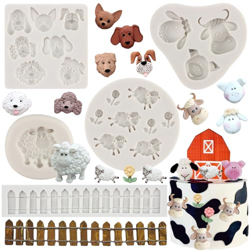 MYPRACS Form von Bauernhoftieren Fondantformen Zaun Schokoladenform 5er Set | Zuckerguss-Kuchendekoration - Dekoration von Cupcakes - Zuckerpaste - Polymer-Ton