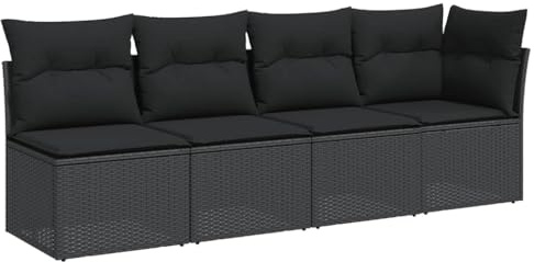 vidaXL Gartensofa mit Kissen 4-Sitzer Schwarz Poly Rattan