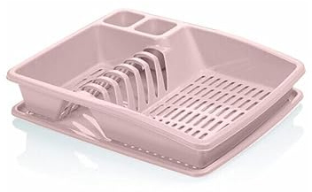 Optimal Products Plastic Large Kitchen Sink Dish Cutlery Plate Washing Up Bowls Holder Rack With Drip Tray Drainer (Pink)