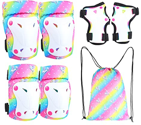 Knieschützer für Kinder, Ellenbogenschützer, Handgelenkschützer mit Kordelzugbeutel, Schutzausrüstungsset für Mädchen von 3–8 Jahren, Rollschuhlaufen, Fahrrad (klein)
