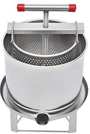 INPAITOO Mesh Honey Press Machine Honey Extractor Beekeeping Stainless Steel Household Manual Honey Press, Inner Bucket Diameter 24cm Capacity 12.6L for Wine Honey and Juice Making