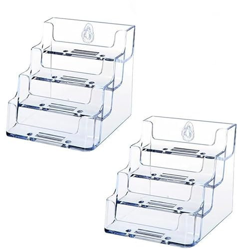 2 Stücke Visitenkartenhalter, Visitenkartenhalter mit 4 Fächern Visitenkarten Display Rack, Visitenkarte Tischständer Transparent Visitenkarte Tischständer für Schreibtisch Visitenkartenständer