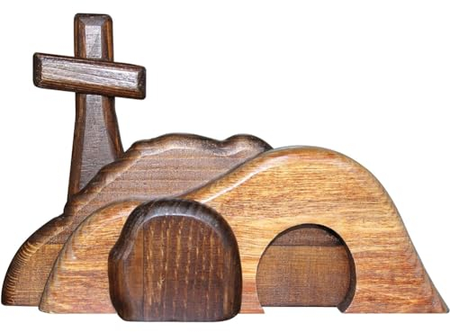 Kexpery Leeres Grabkreuz, Oster-Dekoration, religiöse Dekoration, Auferstehung Jesus, aus Holz, Dekoration für Familienfestivalaktivitäten (Set mit 4 Stück)