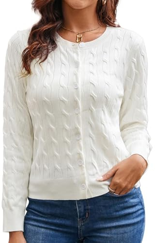 GRACE KARIN White Cardigan Sweaters for Women Lightweight Cardigans for Women Button Down Sweater Spring Outfits XL