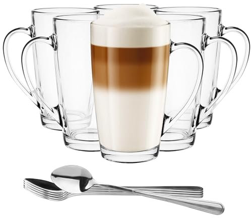 Glasmark KROSNO 1992 s À Café En Transparent Lot De 6 400 ml Thermiques Avec Cuillères Thé Latte Cappuccino
