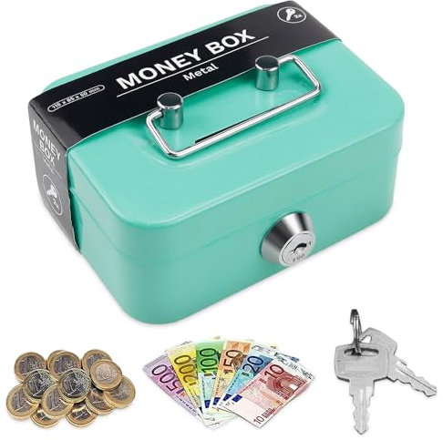 Riisoyu Caisse à Monnaie Petite, Boîte à Monnaie en Acier Caisse En Métal Verrouillable Mini Boîte De Sécurité pour ranger et transporter l'argent