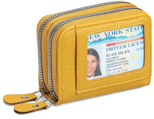 RNIEGA Credit Card Holder Wallet RFID Blocking Leather Small Wallet for Women Double Zipper Wallet with ID Window