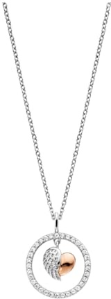 Engelsrufer Kette Herzflügel Bicolor für Damen aus 925er Sterlingsilber - Zirkonia - Karabinerverschluss - Länge: 42+4+4cm