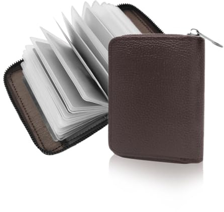 MultiValue Kreditkartenetui für Frauen Männer, 22 Schlitze RFID Portmonee Herren Tragbar Reisen Leder Kleine Geldbörse mit Reißverschluss Brieftaschenetui für Karten für Foto Ändern (Z, Braun)