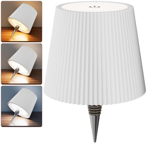 Nulmvic Lampada per Bottiglia LED Ricaricabile - 5200mAh Lampada da Tavolo Senza Fili Dimmerabile 3 Colori - IP54 Impermeabile Comando a Tocco per Interno Esterno Famiglia Ristorante Bar (Bianco) | Touch-Dimmable 3 modalità di colore, paralume senza fili per bar decorazione della casa, luce infinita bottiglia di vino