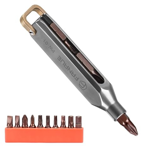 FANAUE Destornillador de bolsillo pequeño EDC de titanio con múltiples bits, kit profesional de herramientas de reparación magnéticas, juego de destornilladores de precisión mini 10 en 1, herramienta