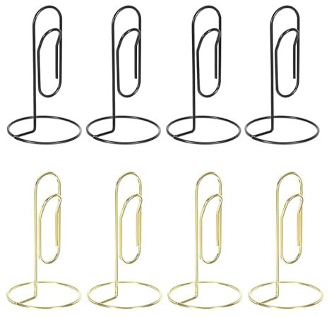 TopHomer Schreibtisch-Notizhalter, Jumbo-Büroklammern, Ständer, Tischnummern, Bild, Platzkartenhalter für Erinnerungen, Notizen, Rechnungen, 8 Stück (Schwarz und Gold)