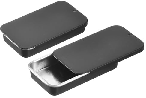 sourcing map 4 Pcs Metal Tin Box Container, 2.4x1.3x0.4 Inch Slide Top Tin Containers Empty Rectangular Storage Box Portable Mini Tin Case for Candy Cosmetic Crafts, Black