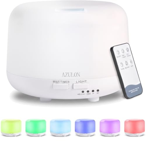 300ML Essential Oil Diffuser Electric Ultrasonic Vapouriser Aromatherapy Humidifier Scented Oil Diffuser with Remote, Mist Modes, Auto Off and 7 LED Lights for Bedroom House Spa AZULON