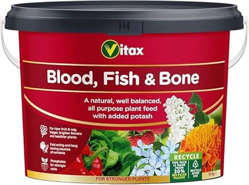 Vitax Blood, Fish, and Bone Fertilizer 10 Kg - Organic Plant Food for Vegetables, Fruits, Flowers, Shrubs, and Lawns - Slow-Release NPK Fertilizer for Healthy Growth