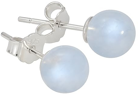 Edelstein Ohrstecker in 925er Silber | Kugel/Perle 6 mm Durchmesser | Ohrringe mit Verschluss