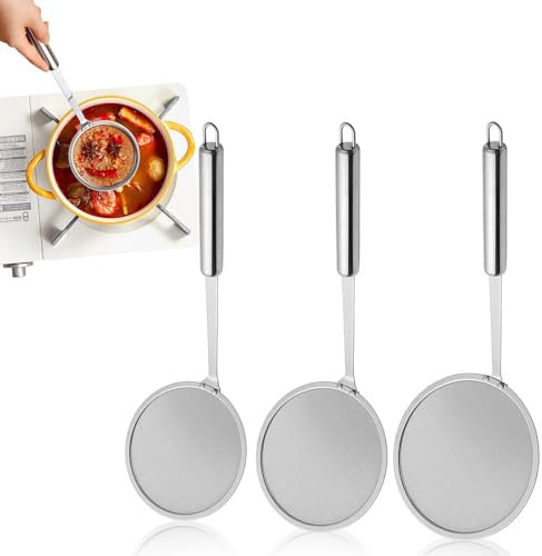3 PCS Fine Mesh Strainer, 304 Stainless Steel Oil Skimmer Spoon Small Sieve Fine Mesh Tea Strainer Fryer Skimmer for Kitchen Tool（10cm,12cm,14cm