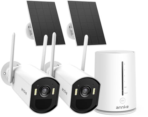 ANNKE Set di 2 telecamere di sorveglianza da esterno con batteria solare da 4 MP, set con hub domestico, 64 G locale, senza ABO, telecamera solare Wi-Fi per esterni, con sensore di movimento, visione