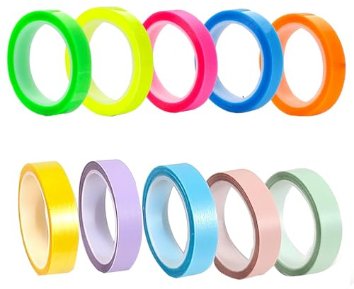 10 Rollen Highlight Strips, Farbiges Transparentes Klebeband, Buntes Klebeband, für Schüler Lehrer Lesen Notizen Machen Im Unterricht(0.6cm X 5m)
