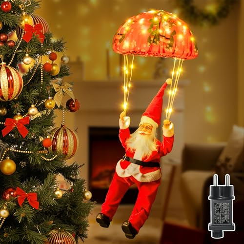 Ollny Weihnachtsmann Fallschirm Lichterkette, 88 LEDs, 8 Modi, Timer, Warmweiß – Weihnachtsbeleuchtung Außen, LED Weihnachtsdeko Außen & Weihnachtsdeko Aussen für Baum, Fenster & Deko
