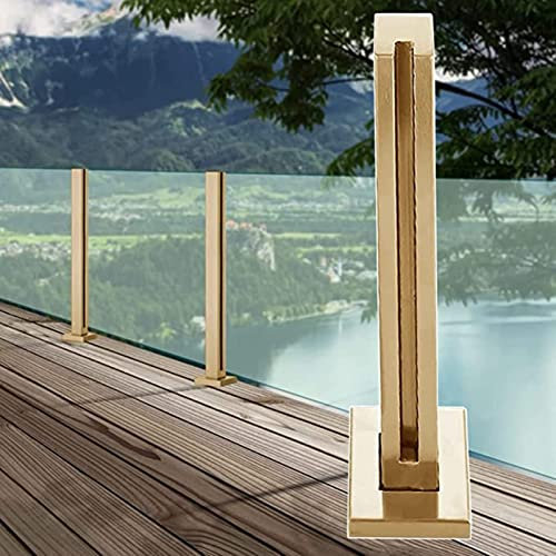 Poteau de balustrade carré en aluminium doré de 152,4 cm pour panneaux en bois/acrylique, système de main courante d'extérieur, poteau d'extrémité durable et élégant pour terrasses et patios