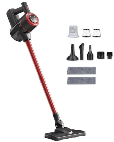 MeLtor Aspirateur Laveur Balai sans Fil 5 en 1 Compact - Léger, Balai Vapeur sans Fil Léger Puissant Aspirateur Balai Laveur pour Les Poils d'animaux/Tapis/Sols Durs,Red