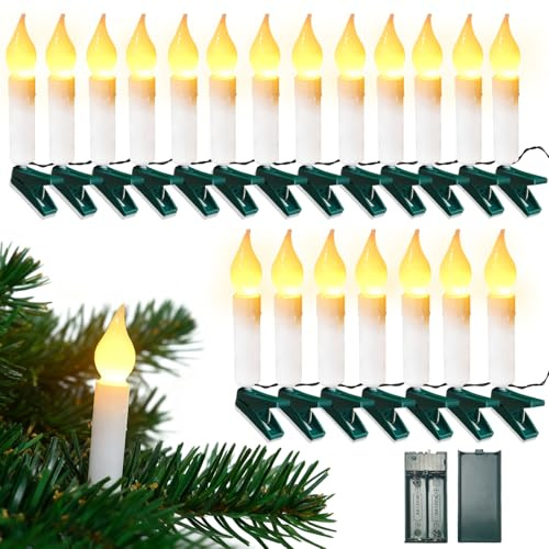 Meision Lichterkette Außen Innen 2M 20LEDs, Kerzen Lichterketten Batterie mit Timer + Blinkendes + Klammer, Weihnachtsdeko Lichter für weihnachtsbaum deko, Party, Warmweiß