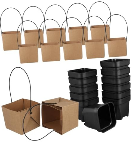 FUTUREORYY 12juegos Mini Macetas para Suculentas Bolsas De Papel Kraft Asas Maceteros Plásticos Orificios De Drenaje Diseñados para Espacios Reducidos como Alféizares y Estantes
