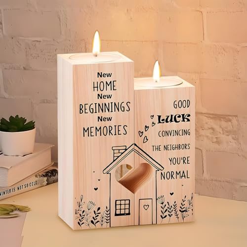 New Home Candlesticks Gifts, Memorial Candlestick Moving in House Warming Gift, Engraved New House Candlestick Wooden