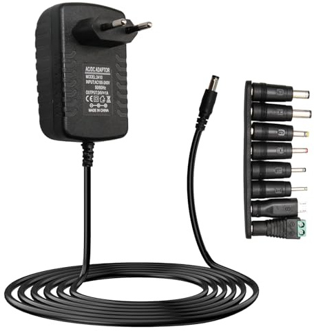 Adattatore universale AC-DC 24 V 1 A con 8 connettori DC rimovibili, 5,5 mm x 2,1 mm, protezione di sicurezza contro sovracorrente, sovratensione, cortocircuito, ideale per strisce LED, router