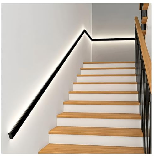 Zfmnoyev Pasamanos De Escalera LED con Sensor De Luz, Pasamanos De Aleación De Aluminio para Montaje En Pared, Kit De Barra De Apoyo Moderna para Pasamanos De Escalera(1 m/3.3 ft)
