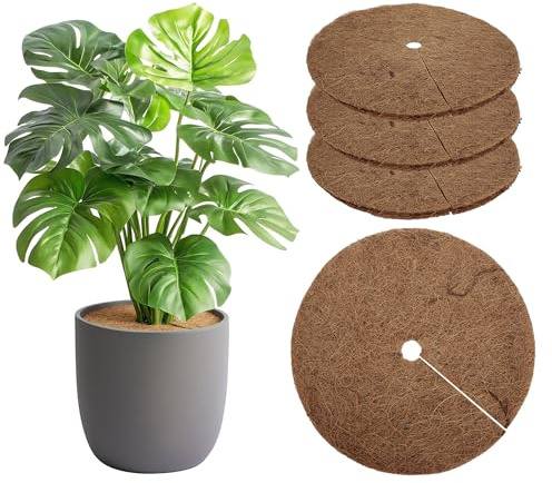 Mcbazel Kokosmatte für Pflanzen Rund,Kokosscheiben für Pflanzen (Ø 37 cm), 4 Set Kokos Mulchscheibe Natürliche Mulchscheiben für Unkrautschutz, Frost, Schutz vor Nässe, Kokosmatte Baumschutz