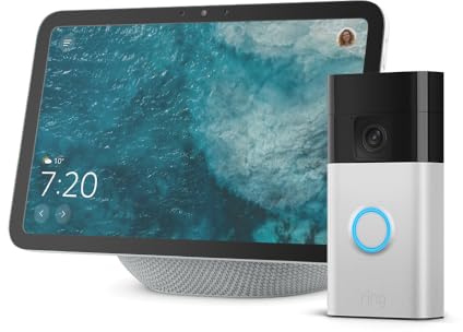 Amazon Echo Show 8 (nouvelle génération) | blanc + Ring sonnette vidéo sans fil (Battery Video Doorbell) | Nickel Satiné