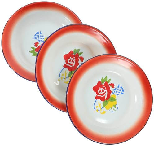 SWETRACE 3 Piezas Platos Esmaltados Vintage 20 Cm, Platos Redondos para Aperitivos y Frutas, Vajilla Esmaltada Diseño Floral Retro para Hogar y Comidas Tradicionales Varios estilos