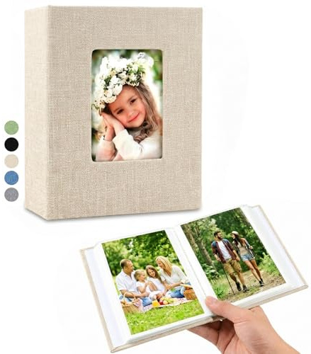 mawmuaw Fotoalbum 100 Fotos Einsteckalbum 10×15cm Photo Album Beige | Album Fot Leinen Photobuch Mini Fotoalbum mit Fenster Memories Photoalbum Reise Urlaub Selbstgestalten Hochzeit