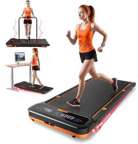 JAGJOG Unter Schreibtisch Laufband,kompakt und platzsparend, Ebony | 5 Vibrationsstufen,7% Steigung,2.5-PS-Motor,1-7.5km/h,APP,Fembedieung,12 Programme,abnehmbarer Handgriff,bis 136kg