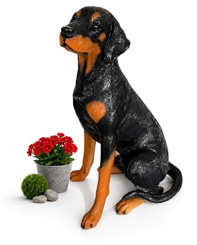 Relaxdays Gartenfigur Hund, Dobermann Figur, schwarz/braun | HxBxT: 83 x 39 x 52 cm, Polyresin, wetterfeste Gartendeko