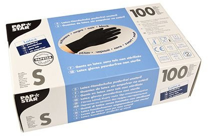 PAPSTAR 1.000 Handschuhe, Latex puderfrei schwarz Größe S, chloriniert,