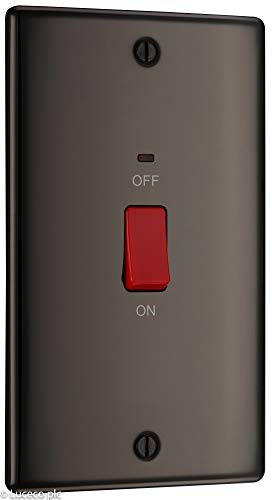 BG Electrical Large Cooker Control Switch Unit with LED Power Indicator, Double Plate, Double Pole, Raised Profile, Round Edges, Nexus Metal, Black Nickel, 45A, NBN72