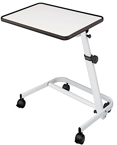 Tavolino a rotelle pieghevole, Inclinabile con ruote e freni, Regolabile, Da camera, Multiuso, colore Bianco