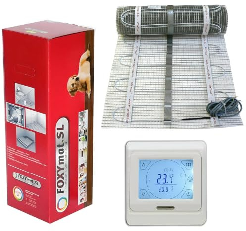 FOXYMAT.SL elektrische Fußbodenheizung, 4.5 m² (0.5m x 9m) | 160 Watt pro m², mit Thermostat QM-BLUE-TS