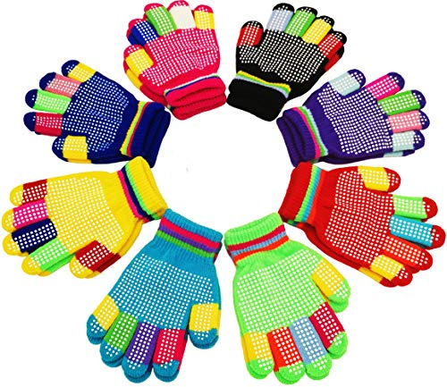 ILNCLUY Kids Gloves, Magic Stretch Gloves 8 Pairs, Children Anti-Slip Full Fingers Knitted Winter Glove for Boys and Girls