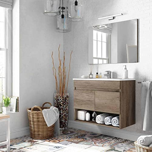 ARKITMOBEL 305110H Mueble de Baño Suspendido con 2 Puertas y Espejo, Modulo Colgante, Modelo Cotton, Acabado en Nordik, Medidas: 80 cm (Ancho) x 64 cm (Alto) x 45 cm (Fondo)