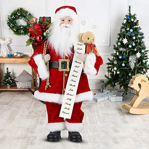 Uten 18 Santa Claus, Christmas Decorations,Christmas Figurine, Figure Decor with Good and Bad List and Bear and Gifts Bag for Holiday Party Home Decoration