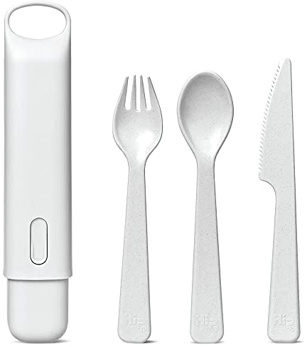 Hip Cutlery Set - Reusable Utensils with Portable Travel Case for Storage - Eatware for Lunchboxes, Picnics, Camping, & More - BPA Free & Recyclable - Includes Knife, Fork and Spoon - Cloud