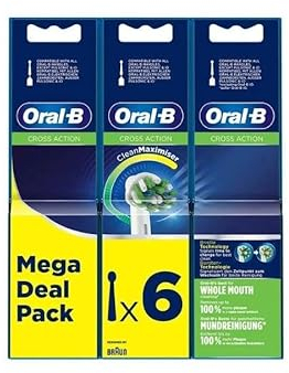 Oral-B Pro Cross Action Lot de 6 têtes de brosse à dents électrique en forme de X et poils coudés pour enlever la plaque dentaire en profondeur Blanc