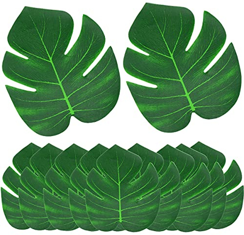 Leikedun Blätter, 12 Stück Palmenblätter, Monstera-Blätter, Pflanzen, für Hawaiische Dschungel Strand Thema Party Tischdekoration, Grün